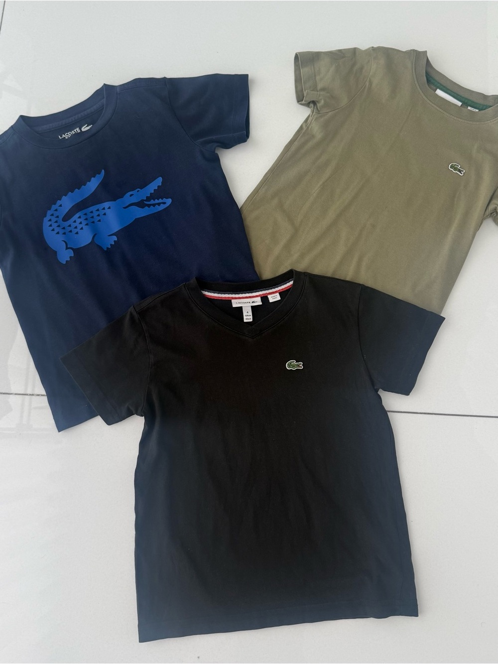 Lacoste Kids Short-Sleeve Tee Trio — Navy, Black & Olive